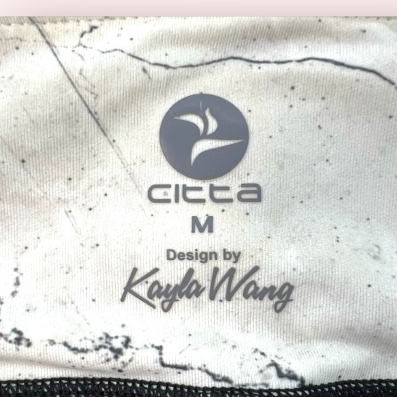 Citta X Kayla Wang Athletic Cropped Leggings Women's Size M Black White Marble - Picture 5 of 9